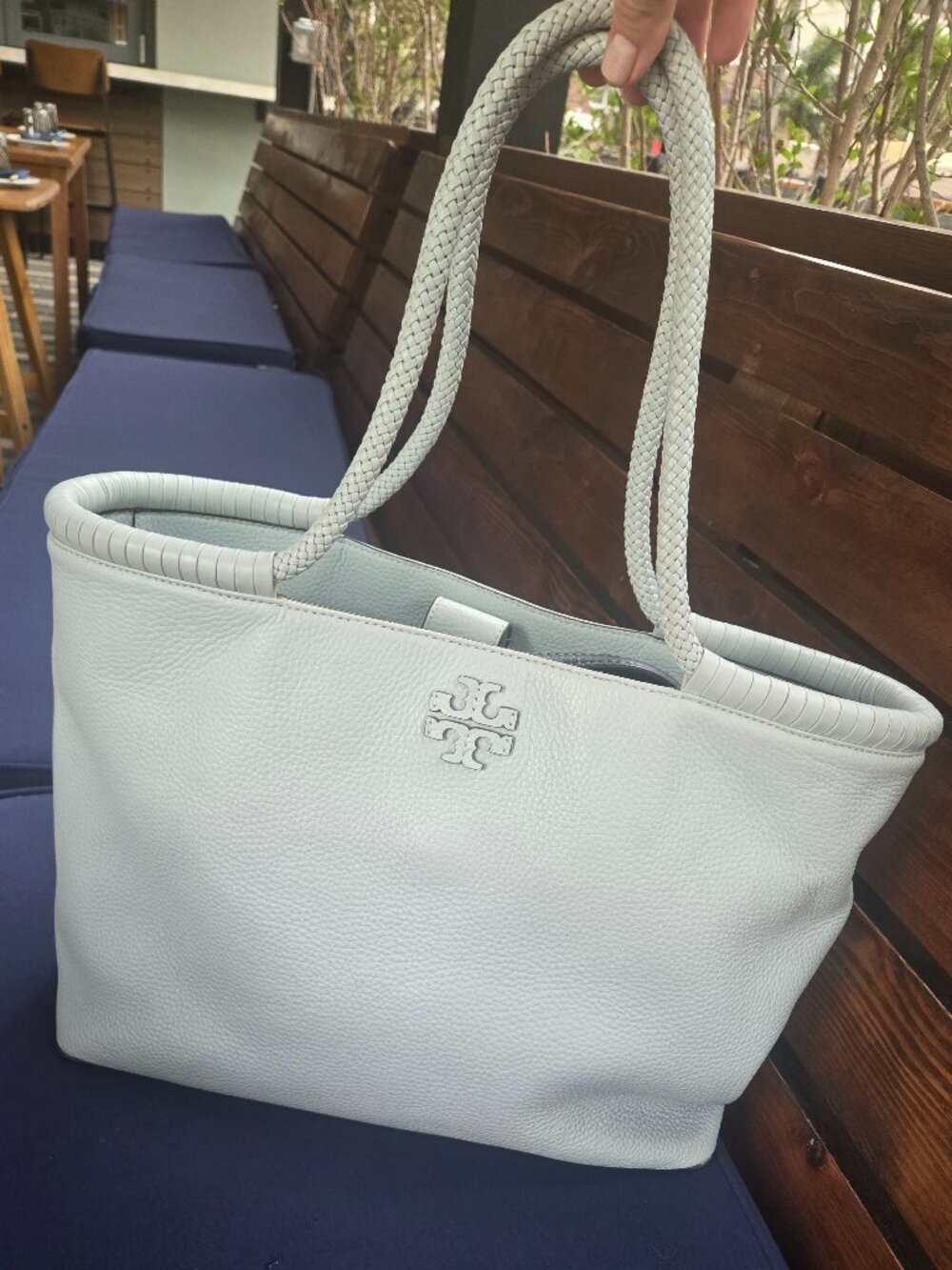 Tory Burch Taylor Large Tote Seltzer Blue Leather Bag Travel